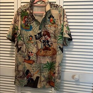 Men's Micky Mouse Beige Pirate Print Shirt (size M)